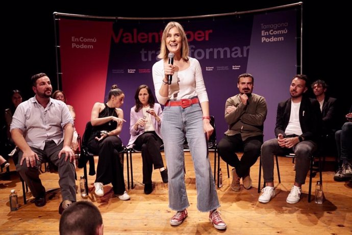 La líder de los comuns, Jéssica Albiach, en un acto de campaña de En Comú Podem.