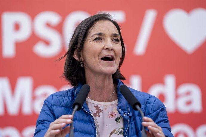 La candidata a la Alcaldía de Madrid, Reyes Maroto, interviene durante un acto de campaña del PSOE.