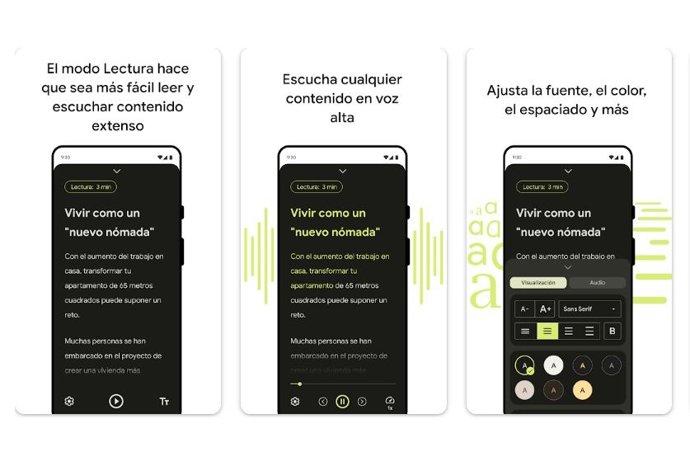 Interfaz del Modo lectura de Android