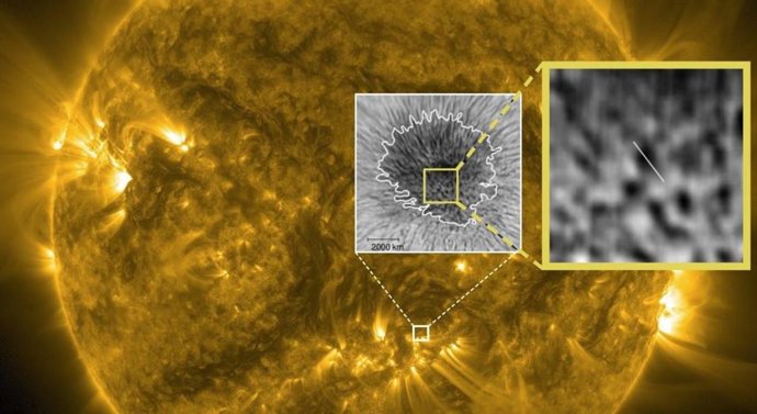 Fotograma de la serie temporal analizada mostrando la región de la umbría de la mancha así como la fotosfera circundante.