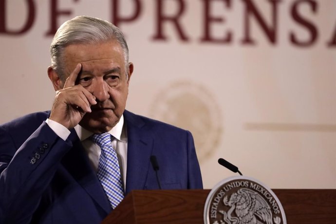 May 18, 2023, Mexico City, Mexico City, Mexico: May 18, 2023, Mexico City, Mexico: Mexican President Andres Manuel Lopez Obrador at the daily morning conference at the National Palace in Mexico City, Mexico. on May 18, 2023 in Mexico City, Mexico (Photo