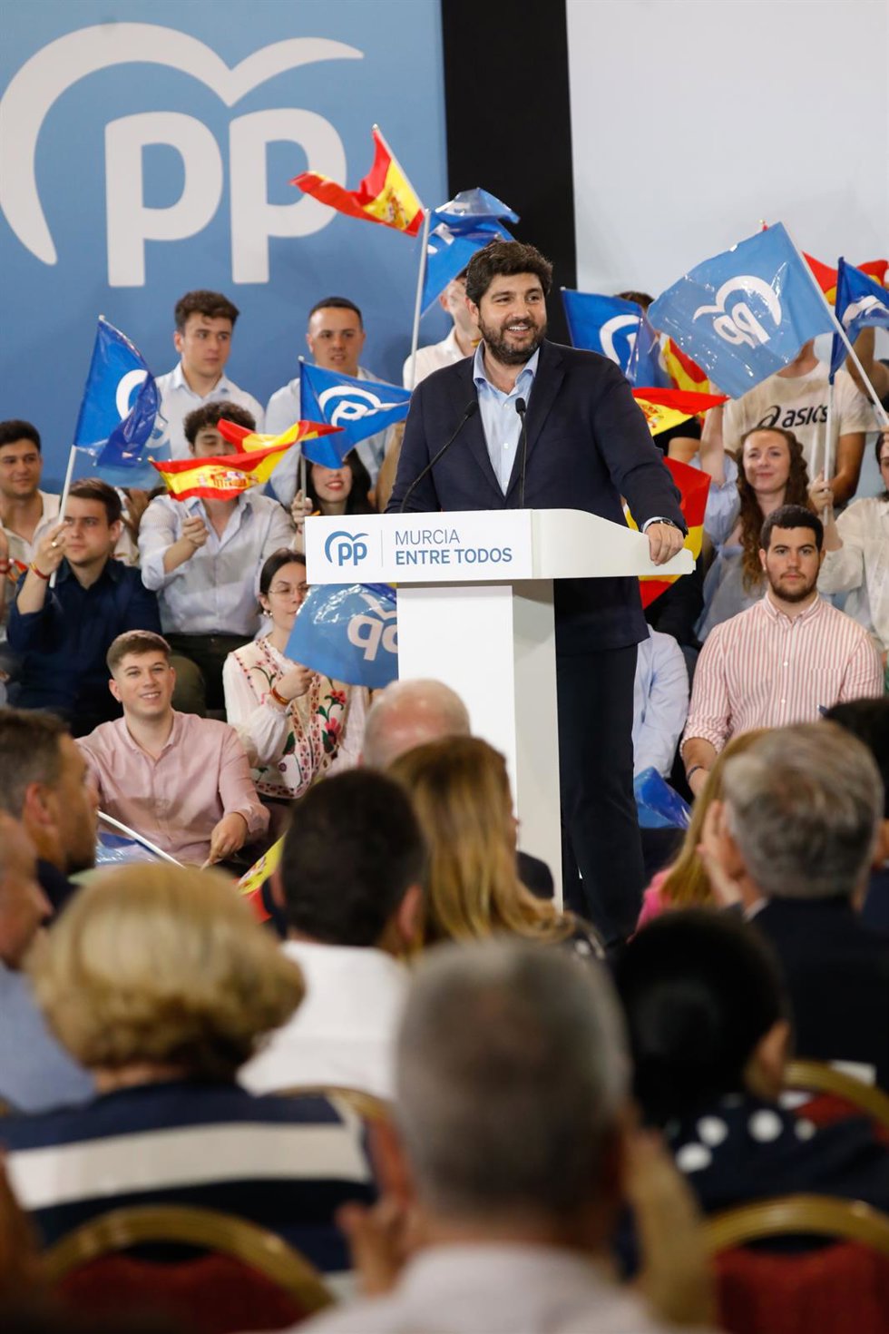 El P Presidente Del PP En La Región De Murcia, Fernando López Miras,  Participa En El Mitin Central De La Campaña Electoral Del PP Murciano.