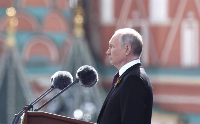 El presidente de Rusia, Vladimir Putin, durante su discurso en Moscú con motivo del Día de la Victoria