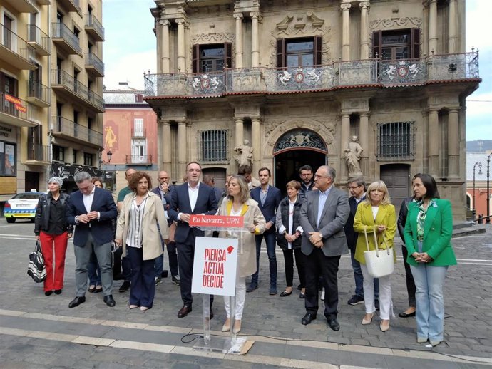 Acto de UPN este viernes en la Plaza del Ayuntamiento de Pamplona.