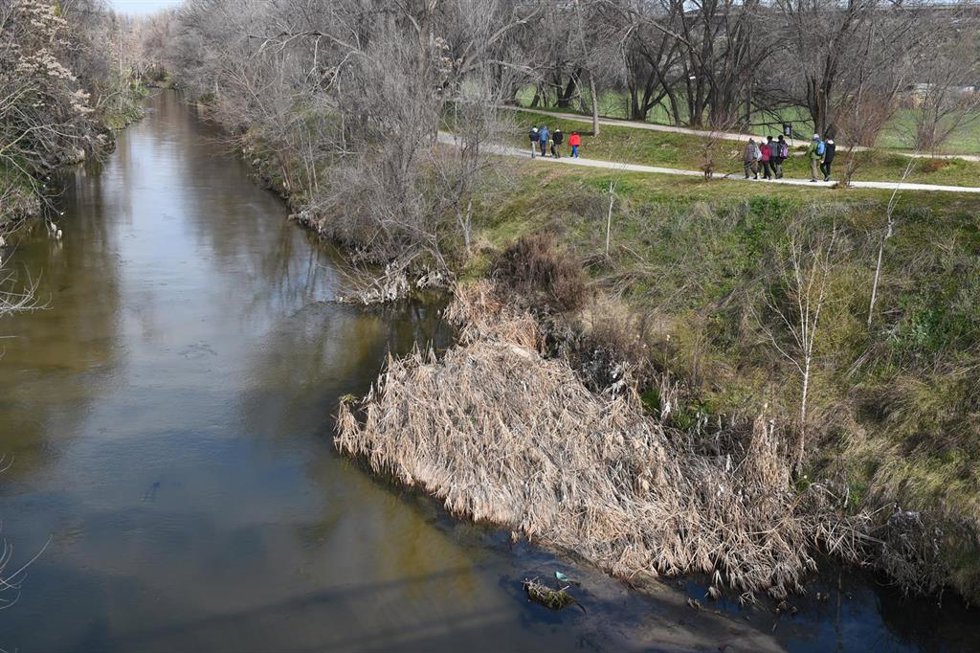 Archivo - Varias personas caminan durante la marcha 'Por un río para una ciudad y sus barrios', con una pancarta que reza Depuradoras fuera de los barrios, a 22 de enero de 2022, en Madrid (España). 