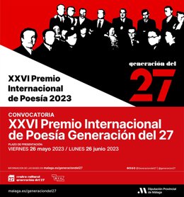 Cartel del XXVI Premio Internacional de Poesía Generación del 27 dotado con un premio de 15.000 euros.
