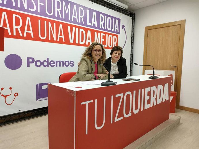 Las candidatas de Podemos IU a la presidencia de La Rioja, Henar Moreno, y al Ayuntamiento de Logroño, Amaia Castro, en comparecencia de prensa de balance de campaña