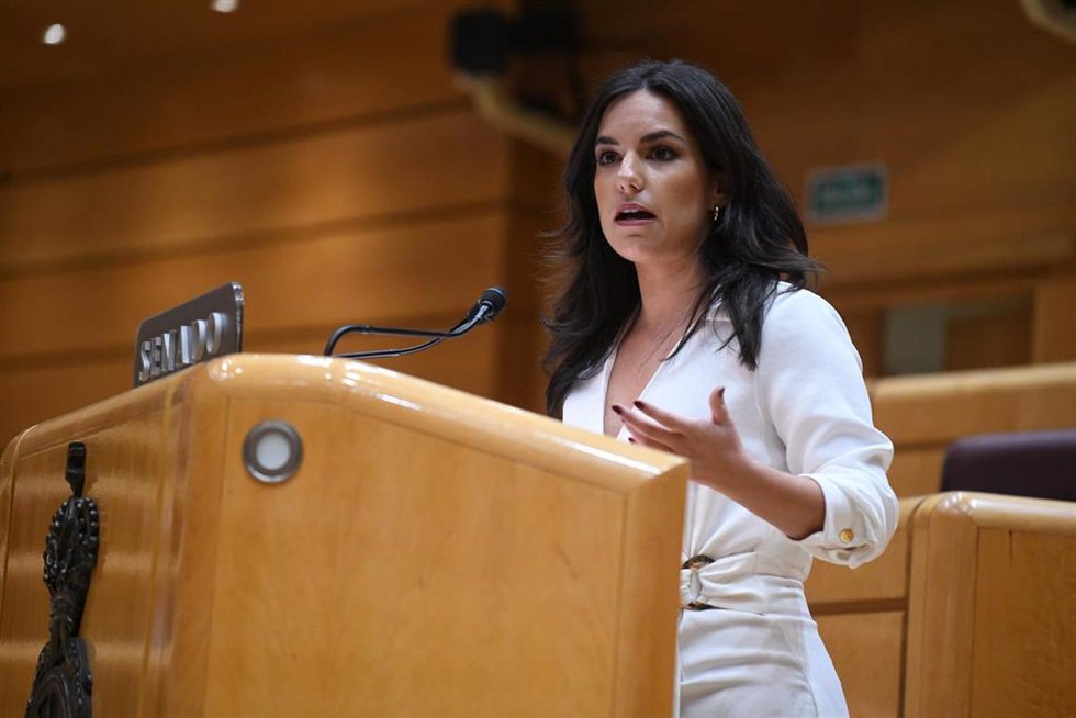 Archivo - La portavoz de Vox en el Senado, María José Rodríguez de Millán, interviene durante un pleno del Senado, a 25 de abril de 2023, en Madrid (España). Sánchez y Feijóo se enfrentan hoy a su cuarto cara a cara en el Pleno del Senado. El debate, a 