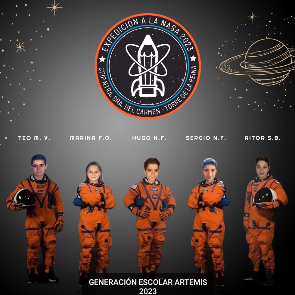 Cartel/montaje de la expedición de escolares de Torre de la Reina a la NASA
