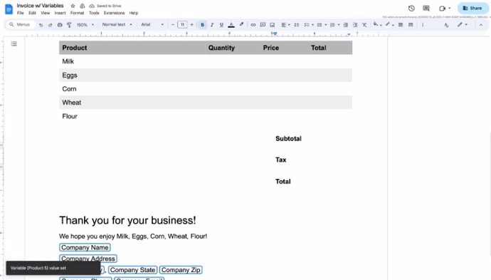 La nueva herramienta de Google Docs chips variables.