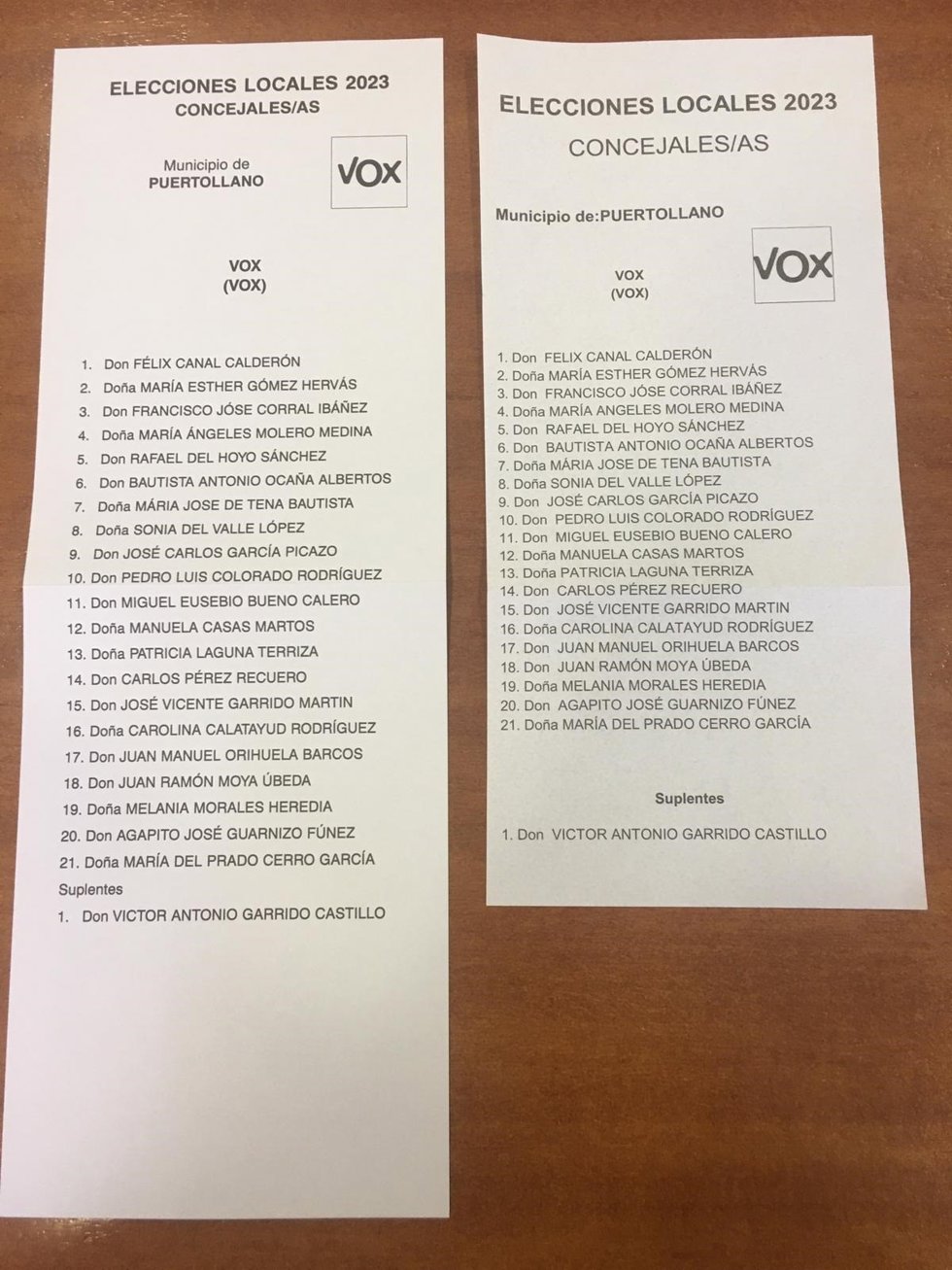 Papeletas Vox Puertollano