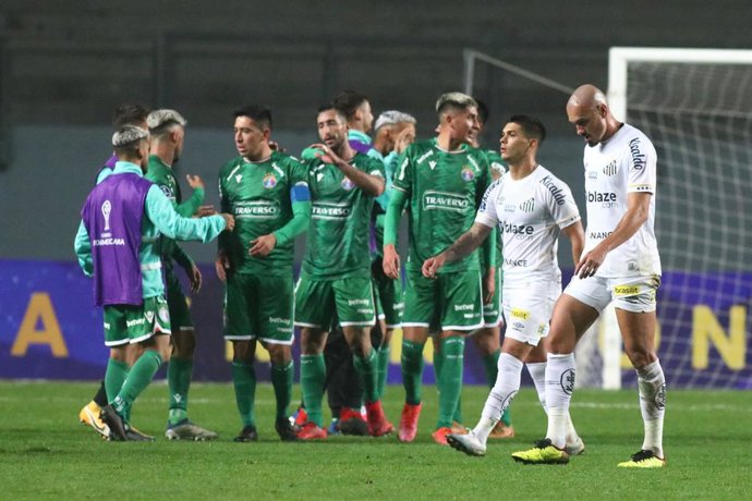 Futbol, Audax Italiano vs Santos, Copa Conmebol Libertadores 2023  Los jugadores de Audax Italiano celebran el triunfo contra Santos durante el partido de Copa Conmebol Sudamericana disputado en el estadio El Teniente en Rancagua, Chile. 24/5/2023 Jorge