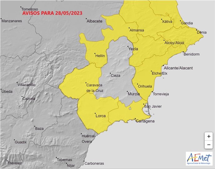 Mapa de alertas meteorológicas para la jornada electoral de este domingo