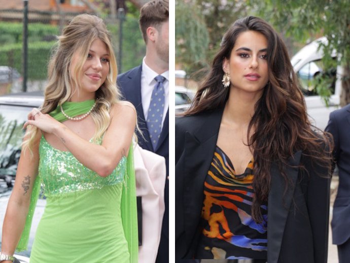 Anita Matamoros y Begoña Vargas llegando a la boda de Willy Bárcenas.