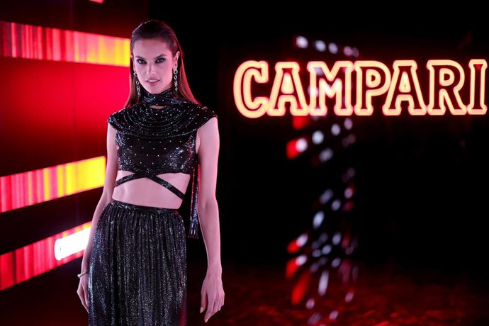 Iconic model, Alessandra Ambrosio, attends the Campari: Discover Red event experience during the 76th Festival de Cannes, celebrating the unforgettable creations of cinema.