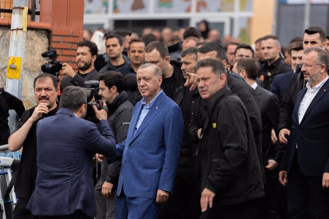 May 28, 2023, Istanbul, Turkey: Turkish President, Recep Tayyip Erdogan arrives at a polling station in the Uskudar district to cast his vote during the second round of the 2023 Turkish presidential election. President Erdogan was forced into a runoff ele