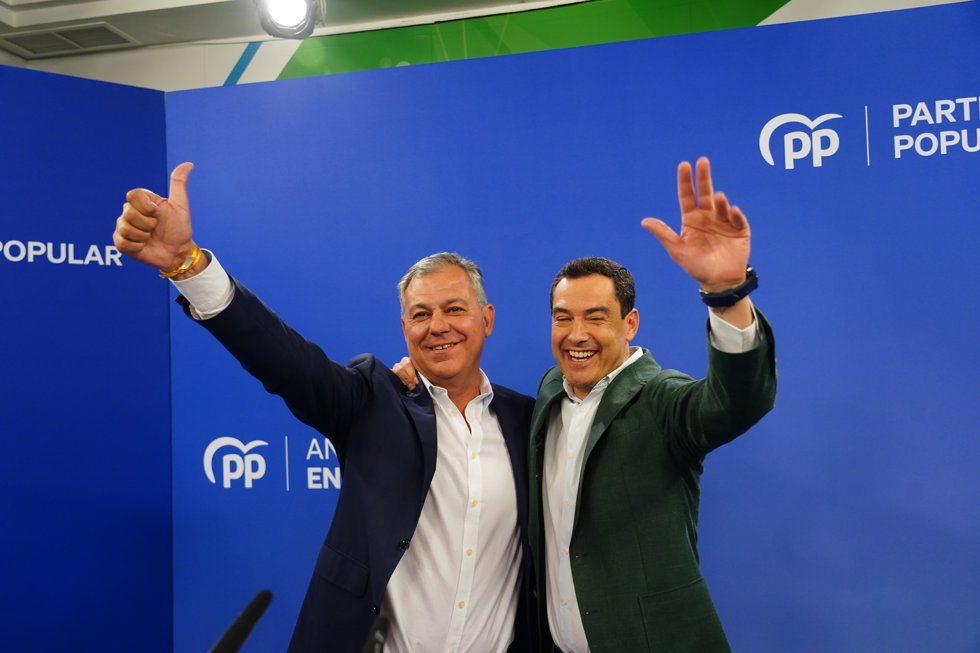 Sanz y Moreno comparecen en la sede del PP-A para valorar los resultados del 28M