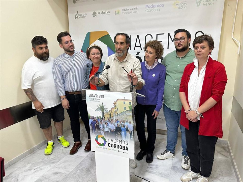 El candidato a la Alcaldía por Hacemos Córdoba, Juan Hidalgo, en rueda de prensa tras los resultados del 28M.
