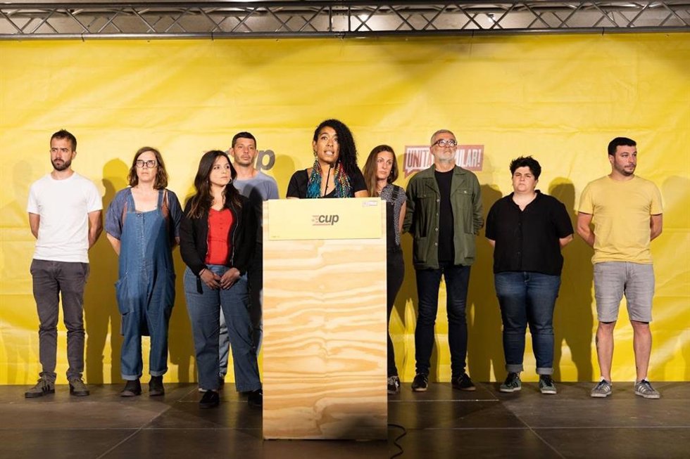 La cabeza de lista de la CUP en Barcelona, Basha Changue, la noche electoral del 28M.