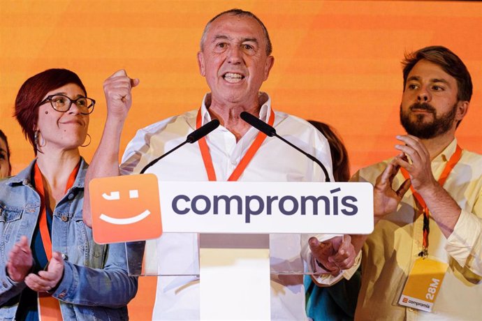 El candidato de Compromís a la Presidencia de la Generalitat, Joan Baldoví, tras conocerse los resultados del 28M y al prometer desde su formación "una oposición contundente y propositiva" en la Comunitat Valenciana.