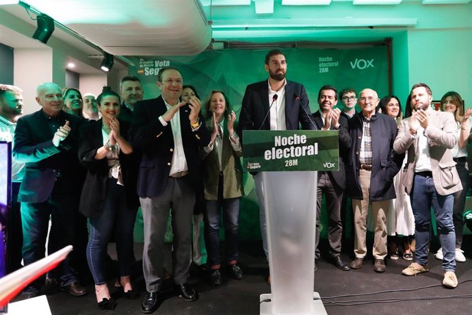28-05-23 Jornada Electoral Murcia 2023 Candidatos De Vox, José  Ángel Antelo Candidato A La Presidencia De La Comunidad Autónoma De La Región De Murcia, Luis Gestoso,  Candidato A La Alcaldía Del Ayuntamiento De Murcia.