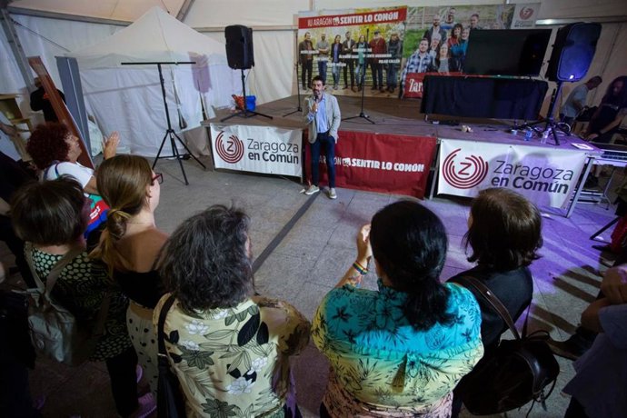 Álvaro Sanz (IU Aragón) tras finalizar la noche electoral del 28M.