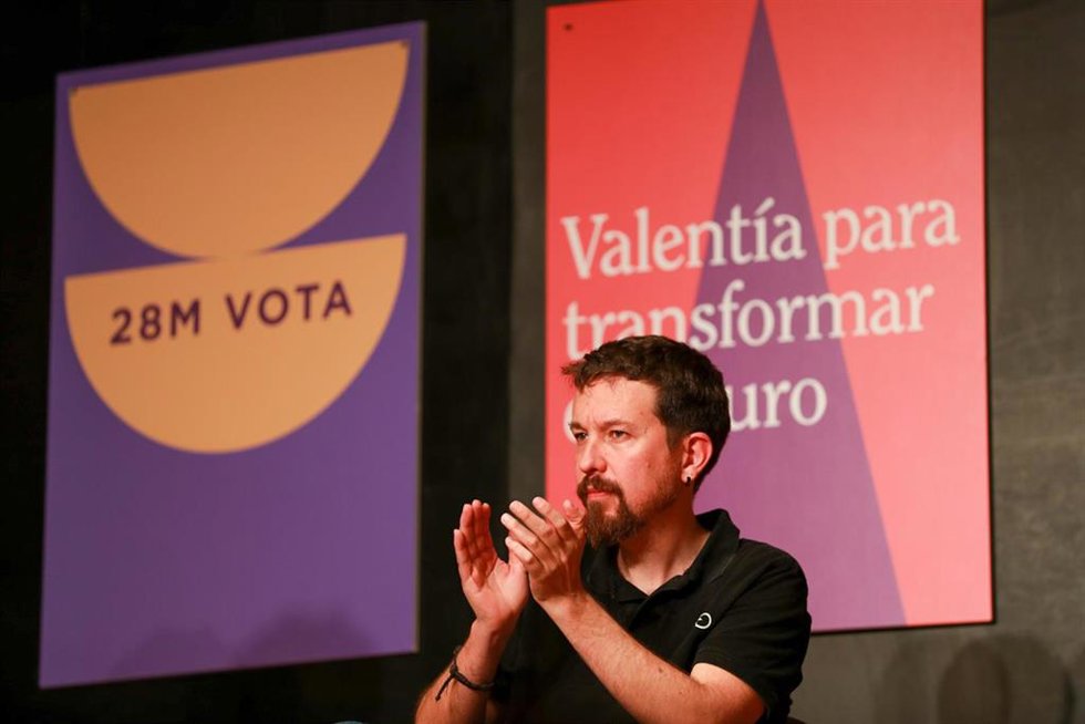 El exvicepresidente segundo del Gobierno y exlíder de Podemos, Pablo Iglesias, apoya a la candidata de Unidas Podemos a la Presidencia del Govern en Palma, Antonia Jover, a 20 de mayo de 2023, en Palma, Mallorca, Islas Baleares (España).