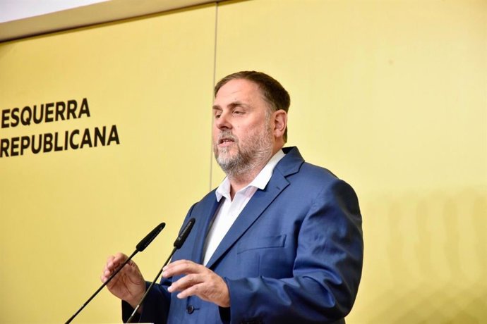 El líder de ERC, Oriol Junqueras, en rueda de prensa.