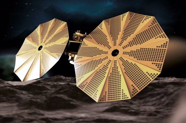 Emirates Airlines wyślą sondę do pasa asteroid za pomocą lądownika Wrażenie artysty na temat pojazdu do badania asteroid MBR Explorer w Zjednoczonych Emiratach Arabskich.