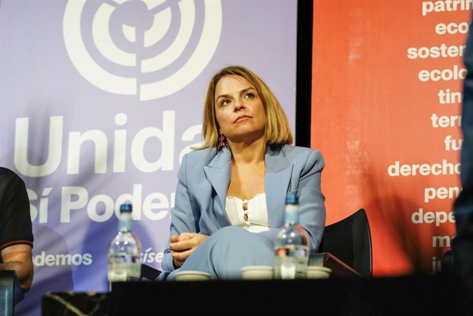 La consejera de Derechos Sociales del Gobierno Canario y presidenta de Podemos en Canarias, Noemí Santana, durante un mitin en la sala Alboroto, a 14 de mayo de 2023, en Las Palmas de Gran Canaria, Las Palmas, Canarias (España). Bajo el lema Valentía p