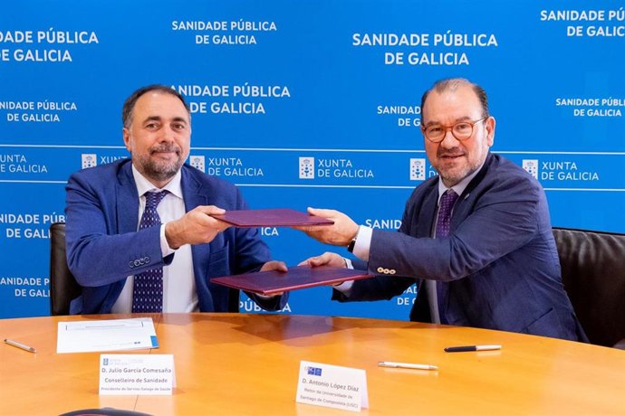 O conselleiro de Sanidade, Julio García Comesaña, e o reitor da Universidade de Santiago de Compostela, Antonio López Díaz