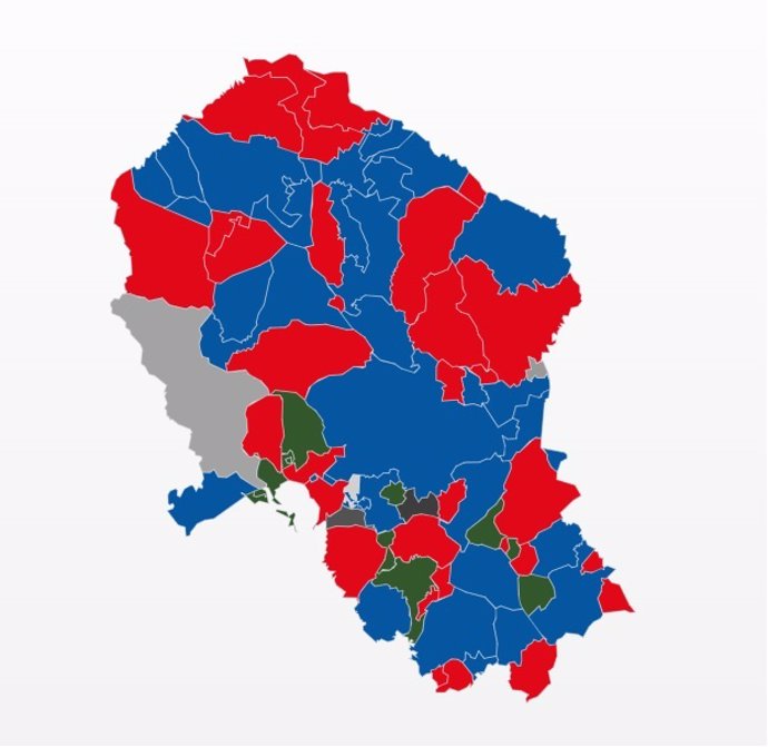 Mapa electoral de la provincia de Córdoba con los resultados de las elecciones municipales de mayo de 2023.