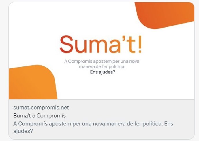 Imagen de la campaña Suma't! impulsada por Compromís tras los resultados del 28M.