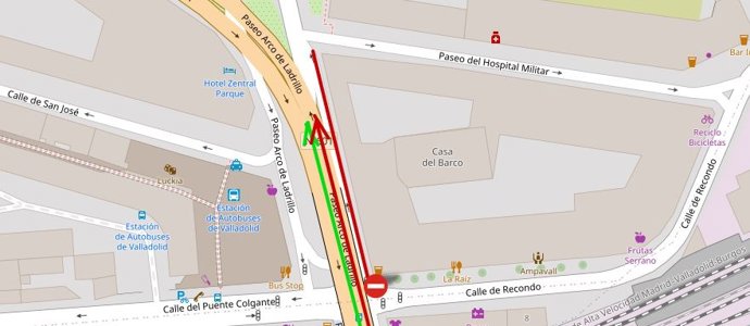 Plano del corte de tráfico de Arco de Ladrillo en Valladolid.