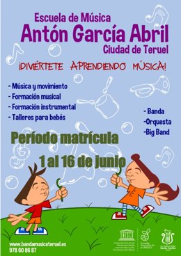 Cartel anunciador de la escuela de música.