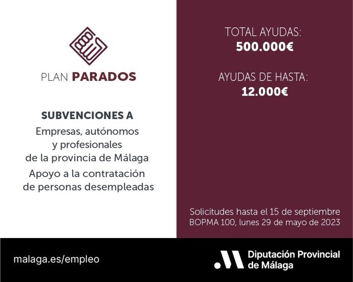 La Diputación de Málaga invierte medio millón de euros en ayudas a empresas, autónomos y profesionales que contraten a personas desempleadas