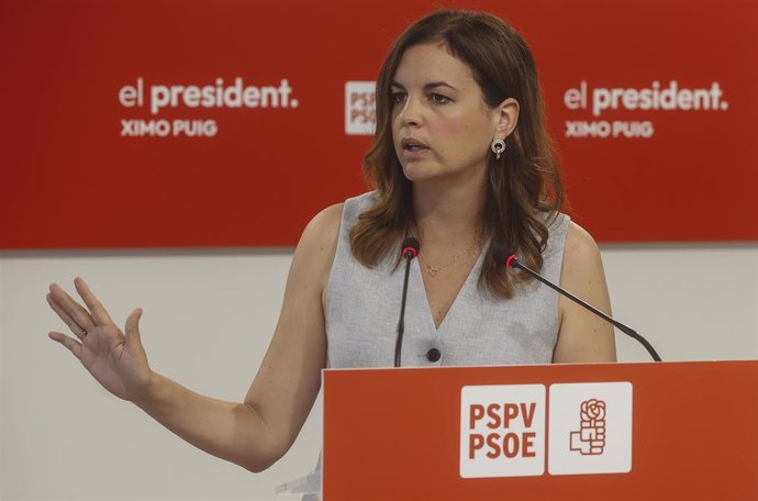 La vicealcaldesa de Valncia en funciones y candidata del PSPV-PSOE a la Alcaldía de la ciudad, Sandra Gómez, en la rueda de prensa ofrecida para hablar de los resultados del 28M.