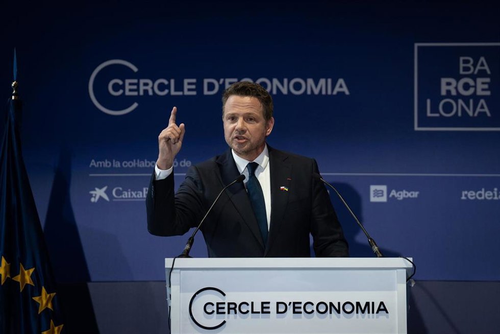 El alcalde de Varsovia (Polonia), Rafal Trzaskowski, durante su discurso tras recibir el Premio Cercle d'Economia a la Construcción Europea.