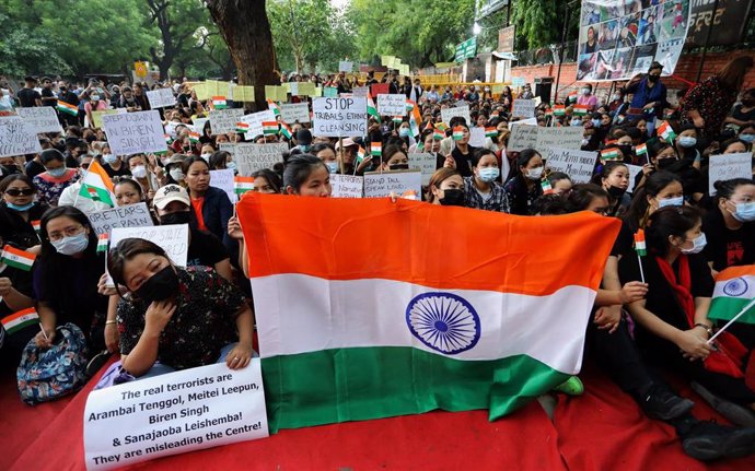 Una manifestación en Nueva Delhi contra la violencia intercomunitaria en Manipur