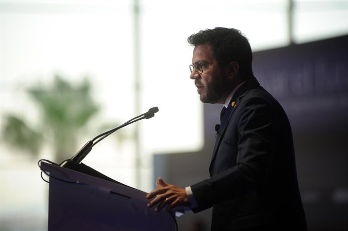 El president de la Generalitat, Pere Aragons, intervé durant la segona jornada de la 38 reunió del Cercle d?Economia, a l'Hotel W de Barcelona, a 30 de maig de 2023, a Barcelona, Catalunya (Espanya). 