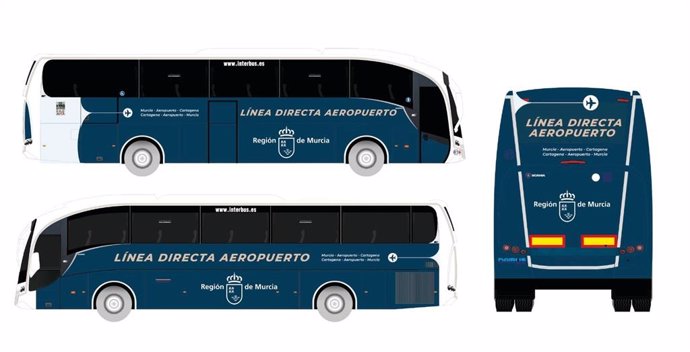 Imagen de los nuevos autobuses que prestarán el servicio gratuito de traslados entre el aeropuerto y las ciudades de Murcia y Cartagena