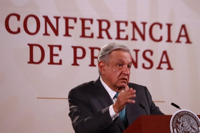 Archivo - March 23, 2023, Mexico City, Mexico: March 23, 2023, Mexico City, Mexico: Mexican President, Andres Manuel Lopez Obrador, talks during the Daily Morning news conference at National Palace. on March 23, 2023 in Mexico City, Mexico. (Photo by Ca