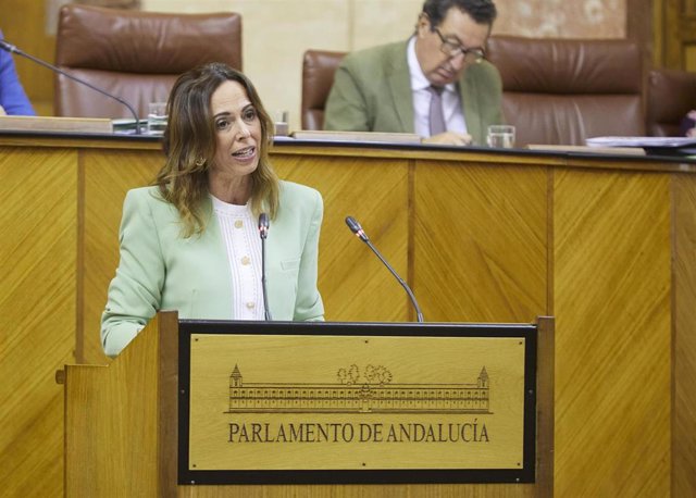 La consejera de Fomento, Articulación del Territorio y Vivienda, Rocío Díaz, en el Pleno del Parlamento andaluz.