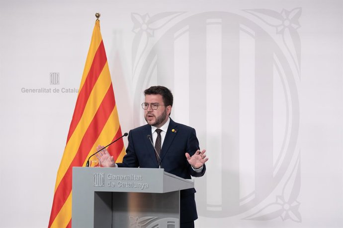 Archivo - Arxivo - El president de la Generalitat de Catalunya, Pere Aragons, intervé durant una roda de premsa després del Consell Executiu, en el Palau de la Generalitat, a 11 d'abril de 2023, a Barcelona, Catalunya (Espanya). Aragons ha anunciat qu