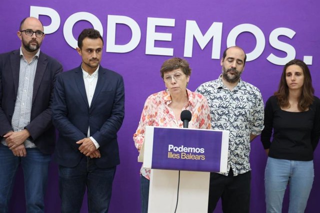 La candidata de Unidas Podemos en Baleares, Antònia Jover, durante una rueda de prensa, en la sede de Podemos, a 1 de junio de 2023, en Palma de Mallorca, Mallorca, Baleares (España). 