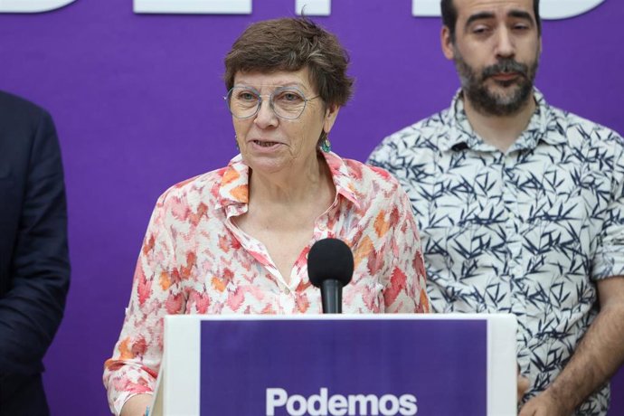 La candidata de Unidas Podemos en Baleares, Antnia Jover, durante una rueda de prensa,