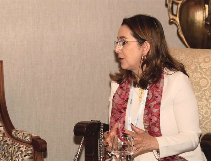 Gina Magnolia Riaño Barón. Secretaria general de la Organización Iberoamericana de la Seguridad Social (OISS), durante una entrevista en el congreso que celebra la OISS en Santiago