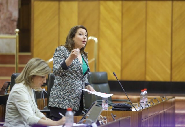 La consejera de Agricultura, Pesca, Agua y Desarrollo Rural, Carmen Crespo, en el Pleno del Parlamento andaluz