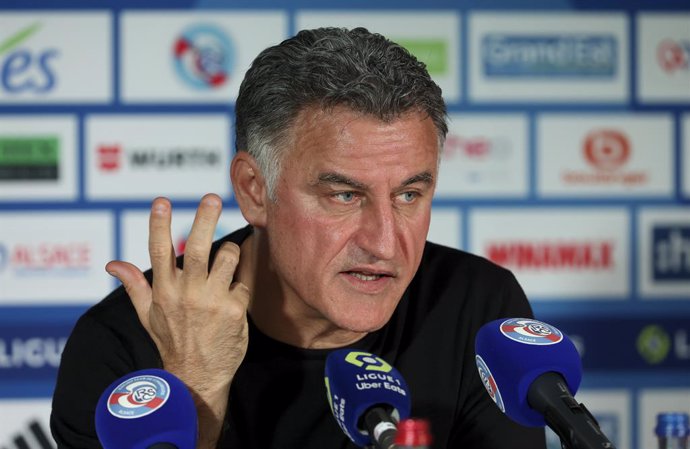 Coach of PSG Christophe Galtier during the press conference following the French championship Ligue 1 Uber Eats football match between RC Strasbourg Alsace (RCSA) and Paris Saint-Germain (PSG) on May 27, 2023 at Stade de La Meinau in Strasbourg, France - 