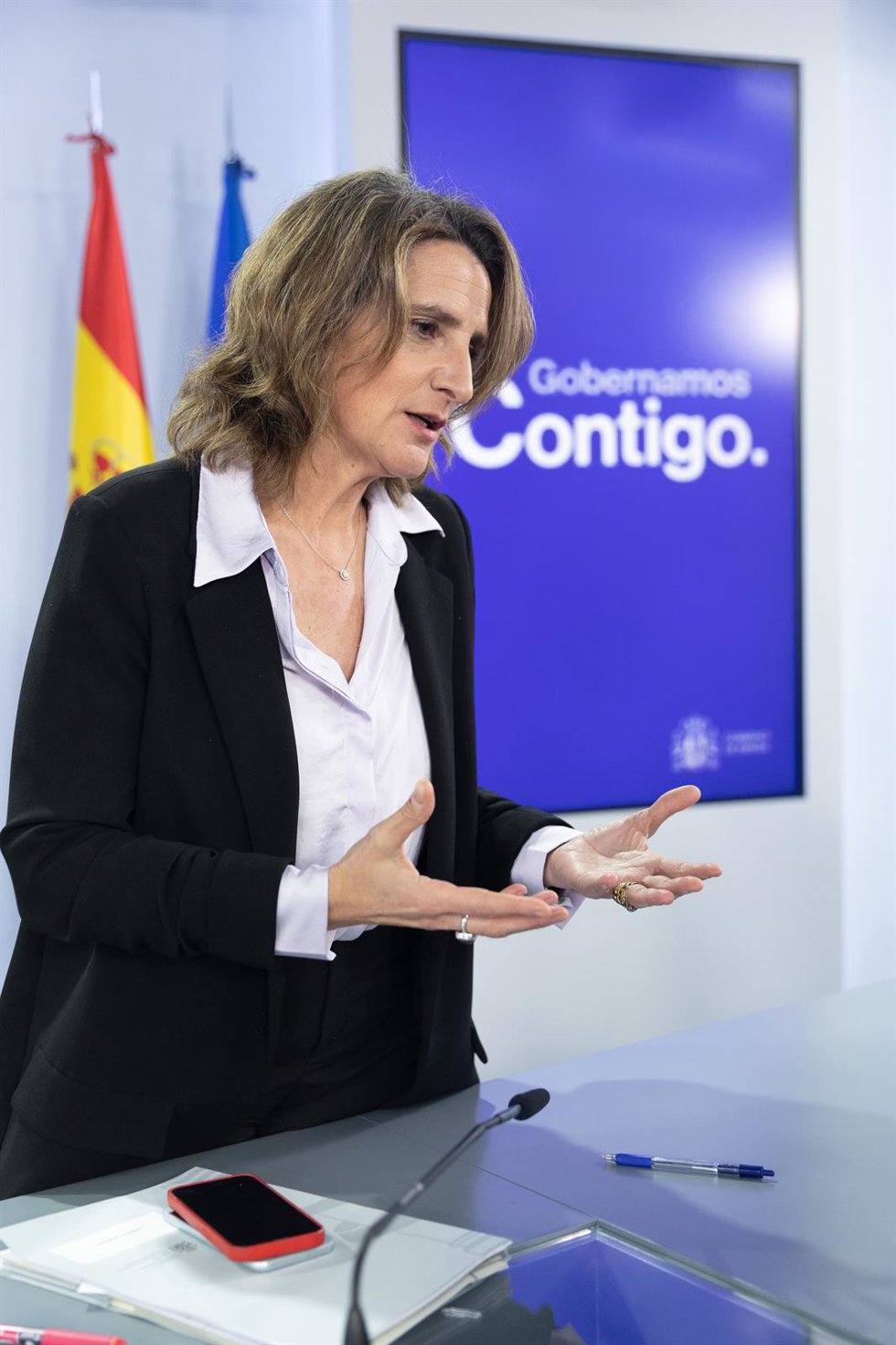 Archivo - La vicepresidenta tercera del Gobierno y ministra para la Transición Ecológica y el Reto Demográfico, Teresa Ribera, atiende a medios tras una rueda de prensa posterior al Consejo de Ministros, a 10 de enero de 2023, en Madrid (España). El Con